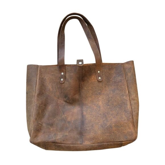KomalC Large Brown Leather Tote Bag Unisex Travel Handbag - Picture 1 of 7